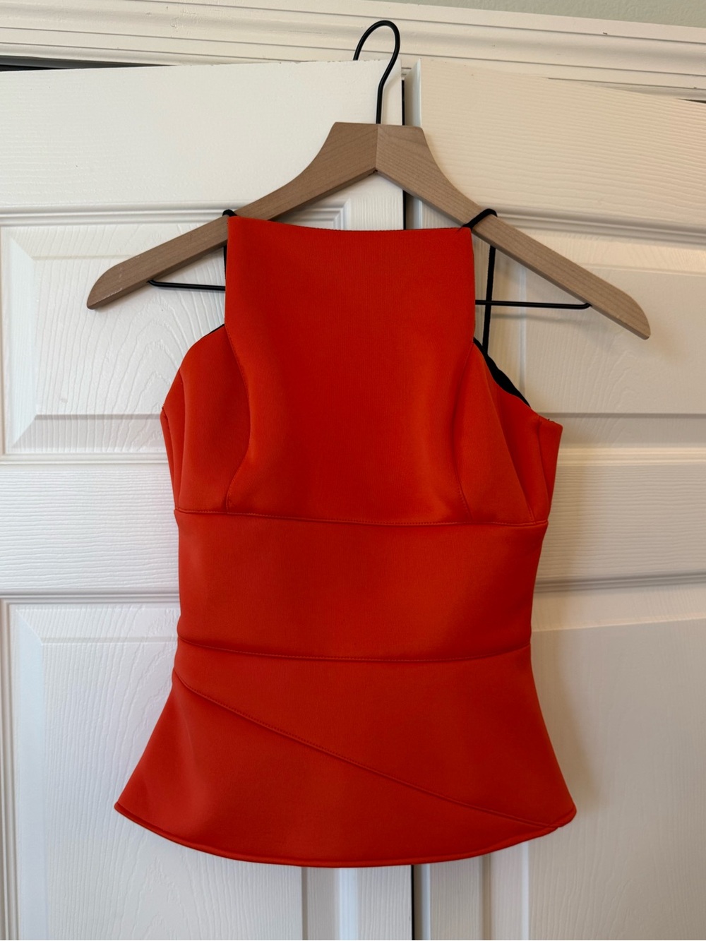 Hunter Bell Structured Poppy Orange Halter Peplum Top Size 0 | Statement Blouse